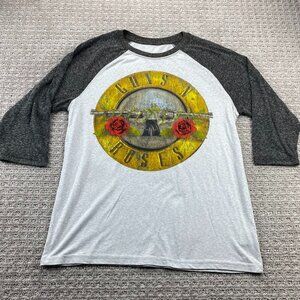 Guns N' Roses Band Shirt Men Large L Gray 3/4 Sleeve Rock Metal T-Shirt Rocker